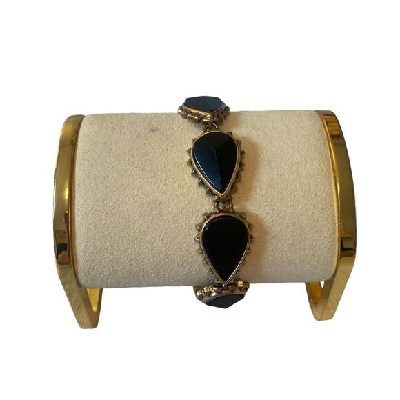 Vintage Black & Antiqued Gold Toned Tear Drop Reversible Braceket - Picture 3 of 6